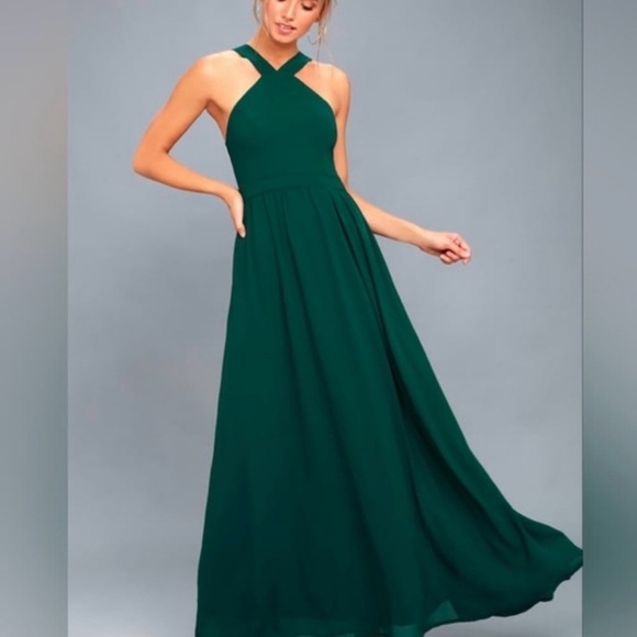 Lulus Dresses & Skirts - Lulu's Deep Green Halter Maxi Dress Wedding Guest Dress